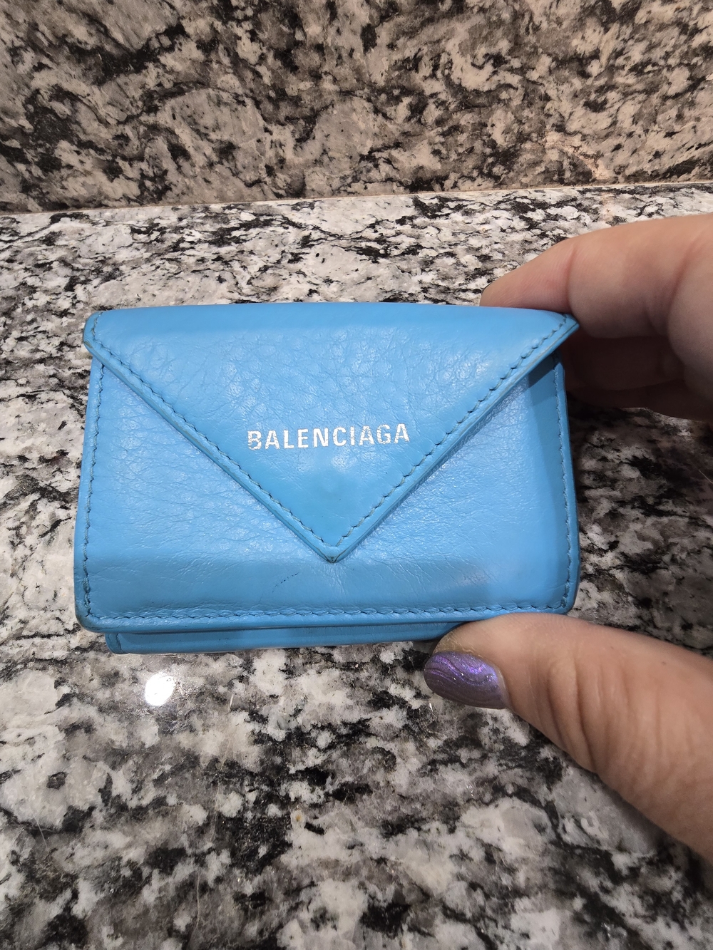 EUC Balenciaga Papier Mini Wallet Azure Blue Leather Trifold